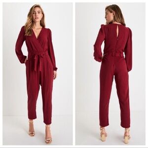 Lulu’s In The City Burgundy Jumpsuit New XS